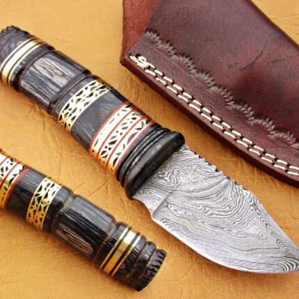 Damascus Skinner Knife With Black Micarta Handle