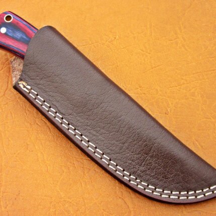 Damascus Steel Blade Skinner Knife With Red Sheet Handle