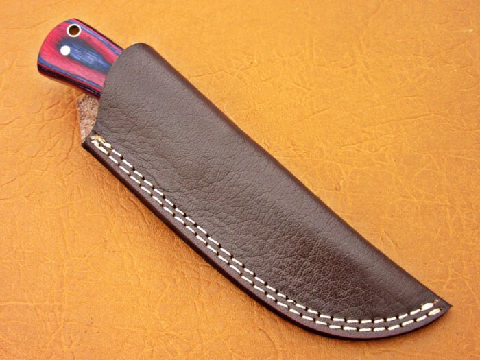 Damascus Steel Blade Skinner Knife With Red Sheet Handle