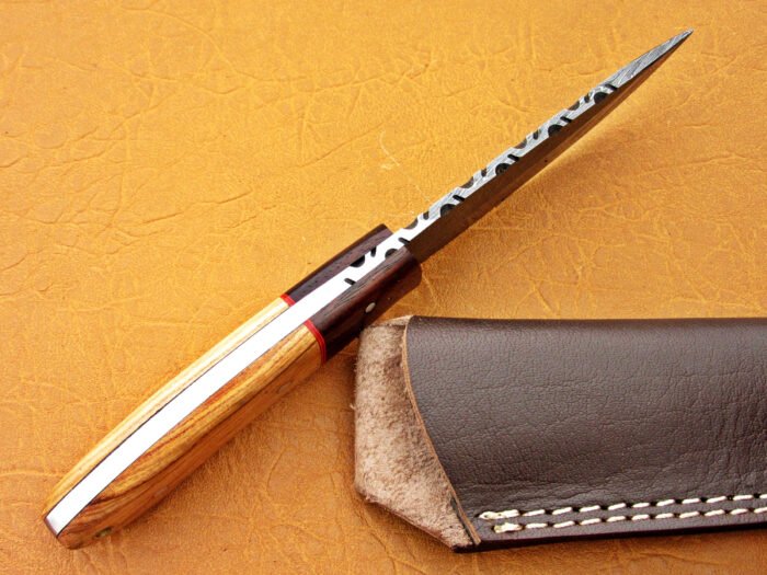 Damascus Steel Blade Skinner Knife With Olive Wood Handle