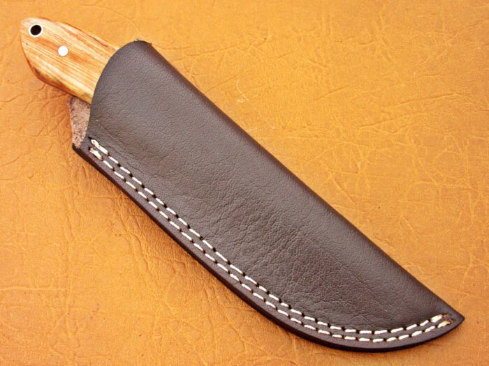 Damascus Steel Blade Skinner Knife With Olive Wood Handle