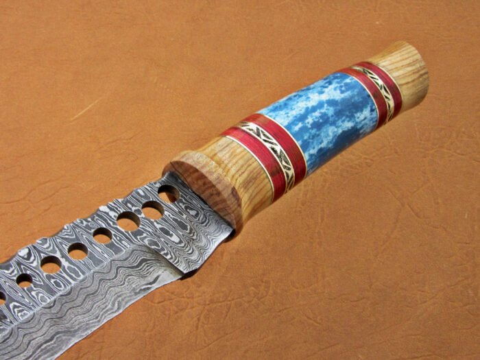 Damascus Steel Blade Kukrie Knife Handle Material Olive Wood Blue Bone 18 Inch