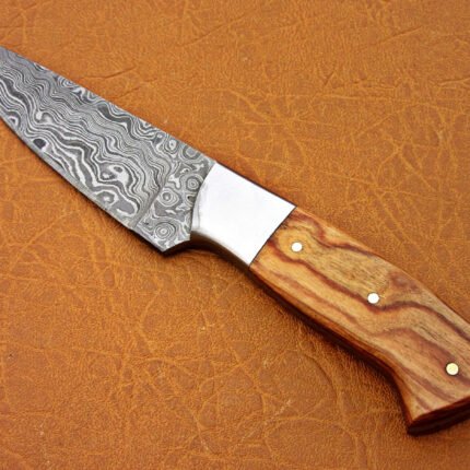 Damascus Steel Blade Skinner Knife With Walnut Wood Handle