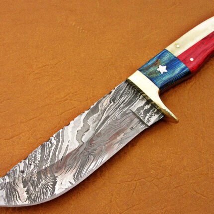 Damascus Steel Blade Hunting Knife Handle American Flag 9 Inch