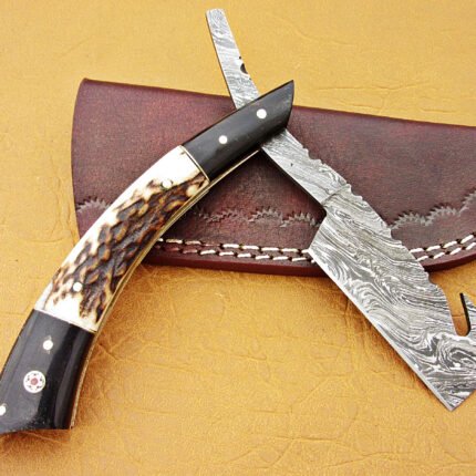 Damascus Steel Blade Razor With Camel Bone Handle