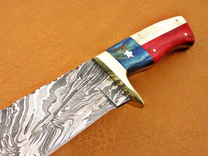 Damascus Steel Blade Hunting Knife Handle American Flag 9 Inch