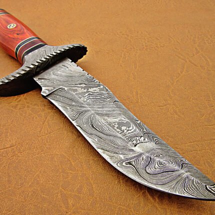 Damascus Steel Blade Hunting Knife Handle Red Sheet Overall 9 Inch