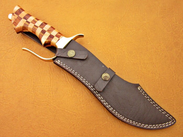 Damascus Steel Blade Bowie Olive Wood Buffalo Horn 12 Inch