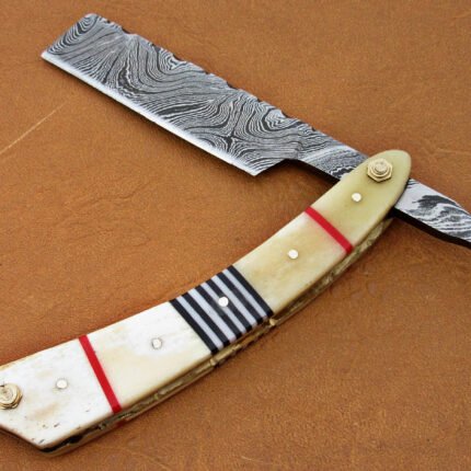 Damascus Steel Blade Razor With Camel Bone Handle