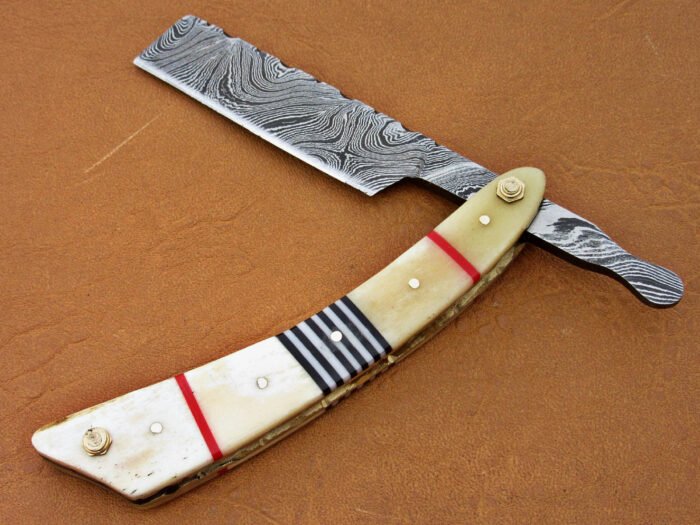 Damascus Steel Blade Razor With Camel Bone Handle