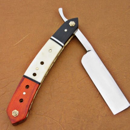 D2 Steel Blade Razor With Camel Bone And Red Sheet Handle