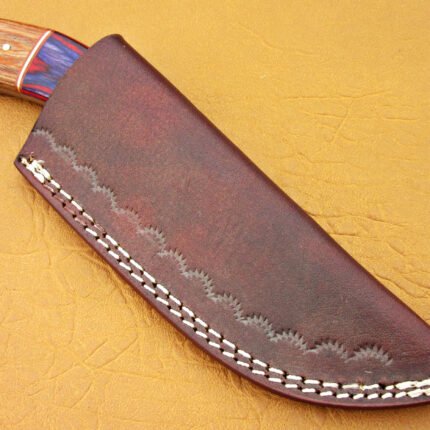 Damascus Steel Blade Skinner Knife With Micarta Sheet And Olive Wood Handle