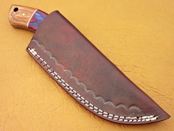 Damascus Steel Blade Skinner Knife With Micarta Sheet And Olive Wood Handle