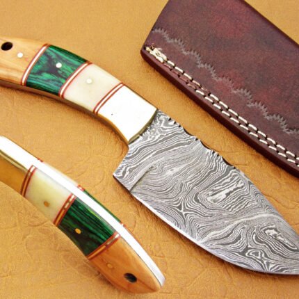 Damascus Steel Blade Skinner Knife With Camel Bone 8 Inch