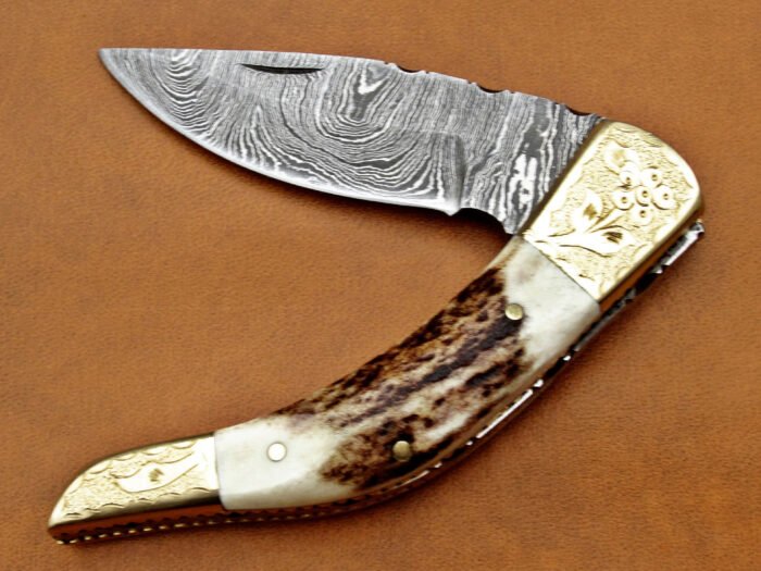 Damascus Steel Blade Folding Knife 7 INCH