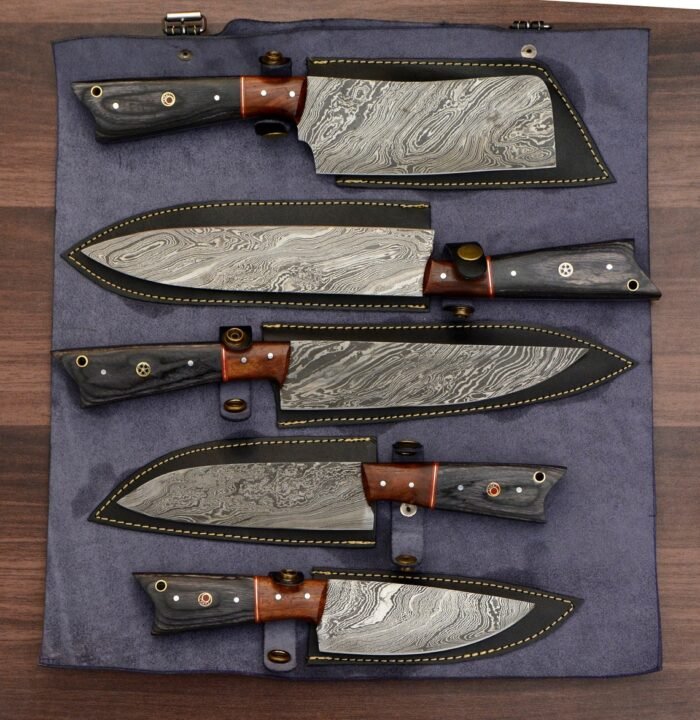 Damascus Kitchen Knife Set With Steak Knives