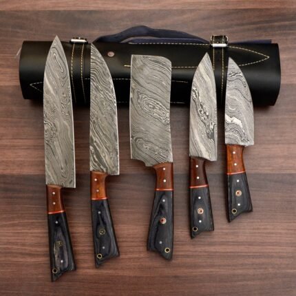 Damascus Kitchen Knife Set With Steak Knives