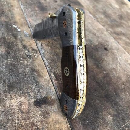 Handmade Damascus Pocket Knife-Leather Sheath