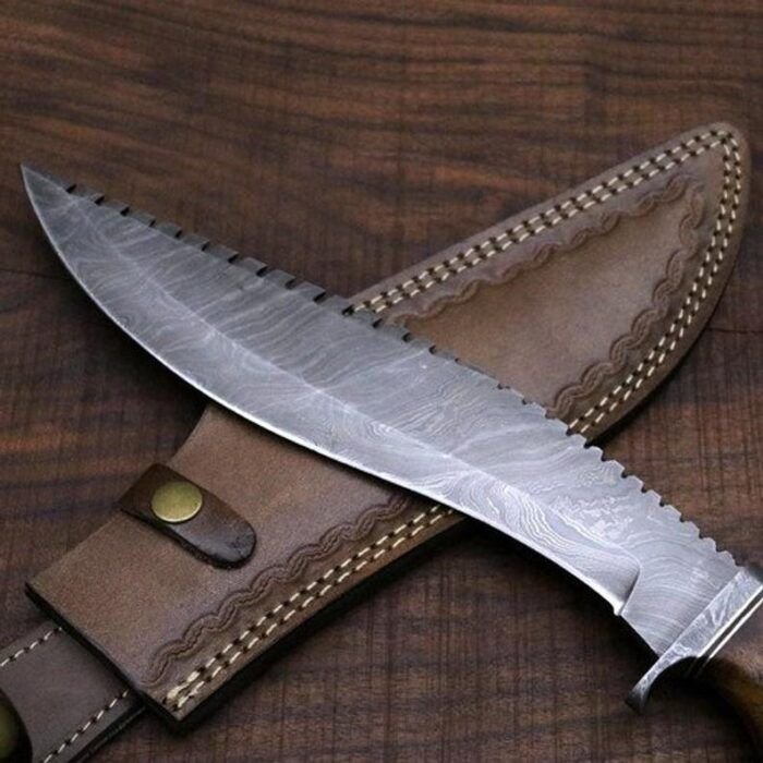 Amazing Damascus Kukri Knife With Leather Sheath