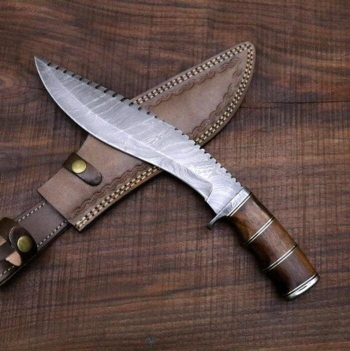 Amazing Damascus Kukri Knife With Leather Sheath