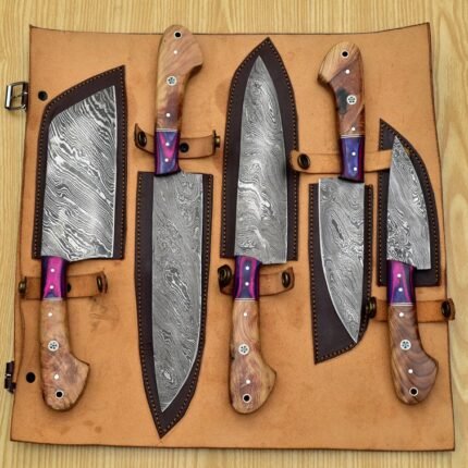 Damascus Custom Handmade Kitchen Knife Set