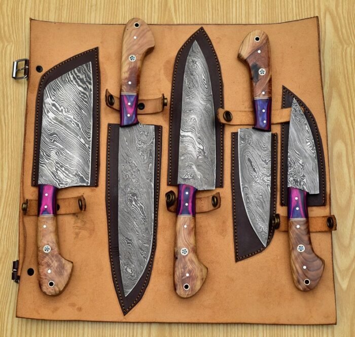 Damascus Custom Handmade Kitchen Knife Set