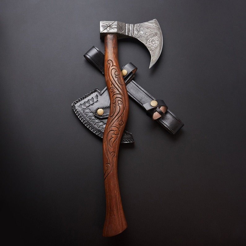 Damascus Steel Axe with Rose wood Shaft