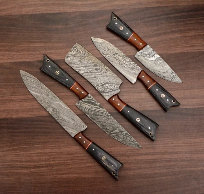 Handmade Damascus Steel Chef Knives - 5 Pcs