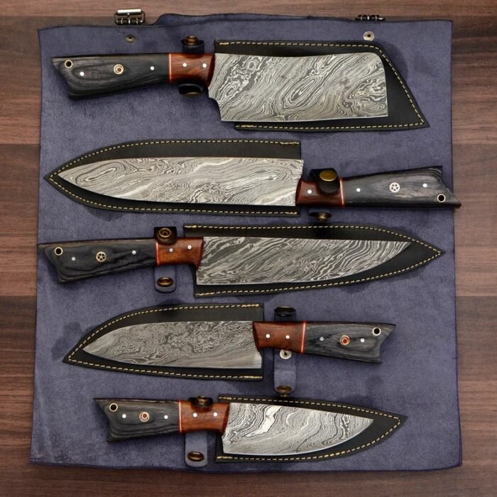 Handmade Damascus Steel Chef Knives - 5 Pcs