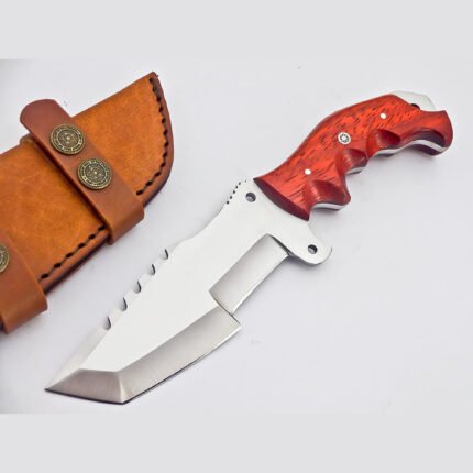 Tracker Knife With Rose Wood Handle _ With Leather Sheath
