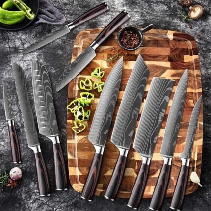 Damascus Chef knife 1-10 Pcs Set Kitchen Knives