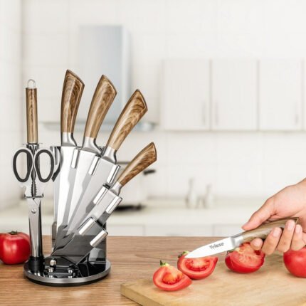 8 Piece Stainless Steel Kitchen Set-Wood Color