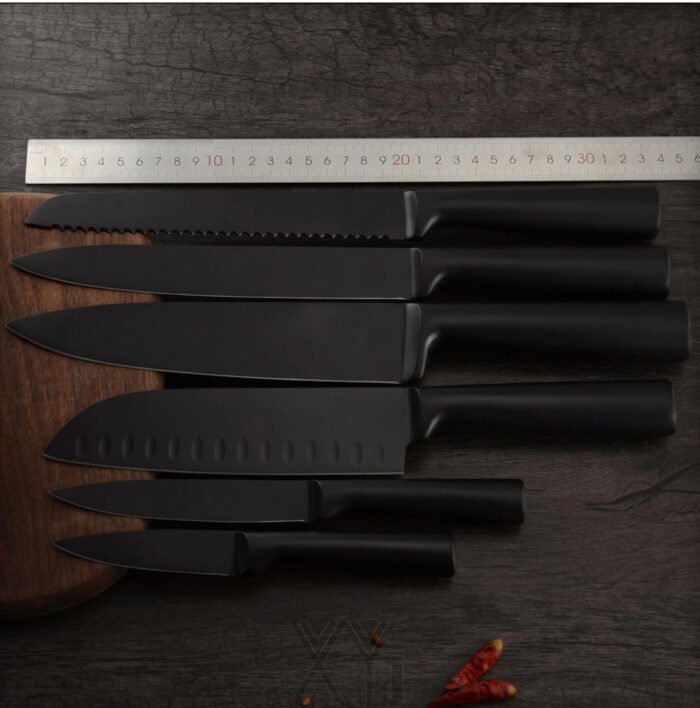 8pcs Stainless Steel Kitchen Knives-Non-stick Black Blade