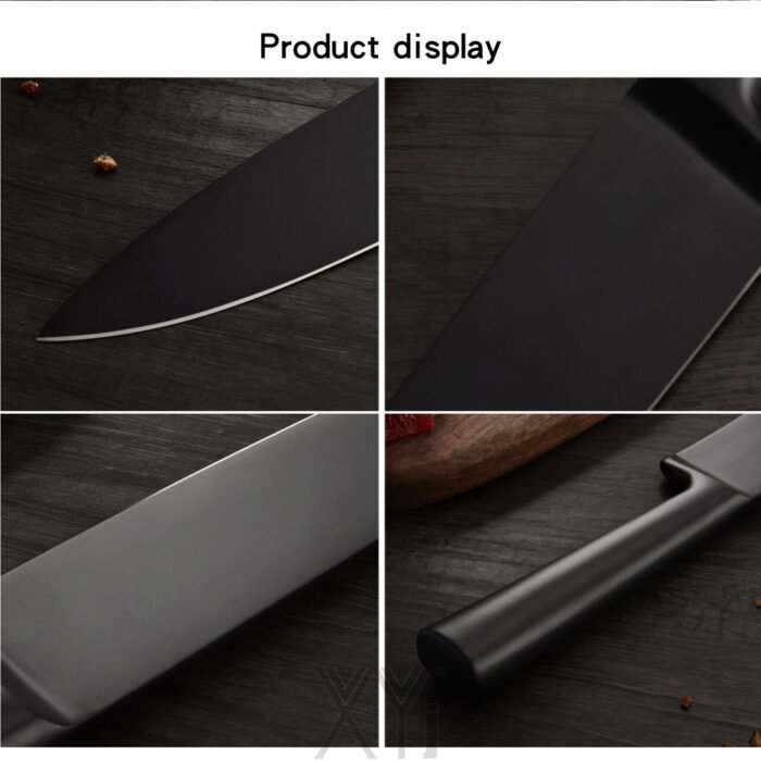 8pcs Stainless Steel Kitchen Knives-Non-stick Black Blade