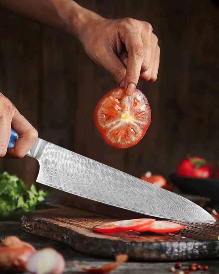 Damascus Chef Knife Ergonomic Resin Wood Handle -8 Inch