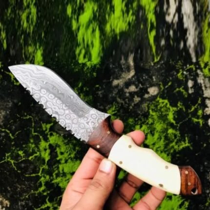 Customize Damascus Steel Full Tang Gut Hook Raindrop Knife