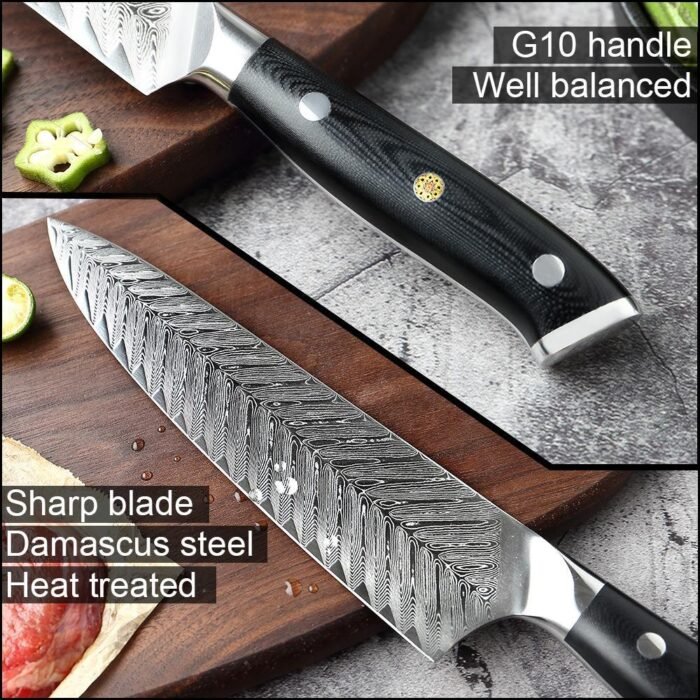 8 Inch Chef Knife, Fishbone Pattern Damascus Steel Knives