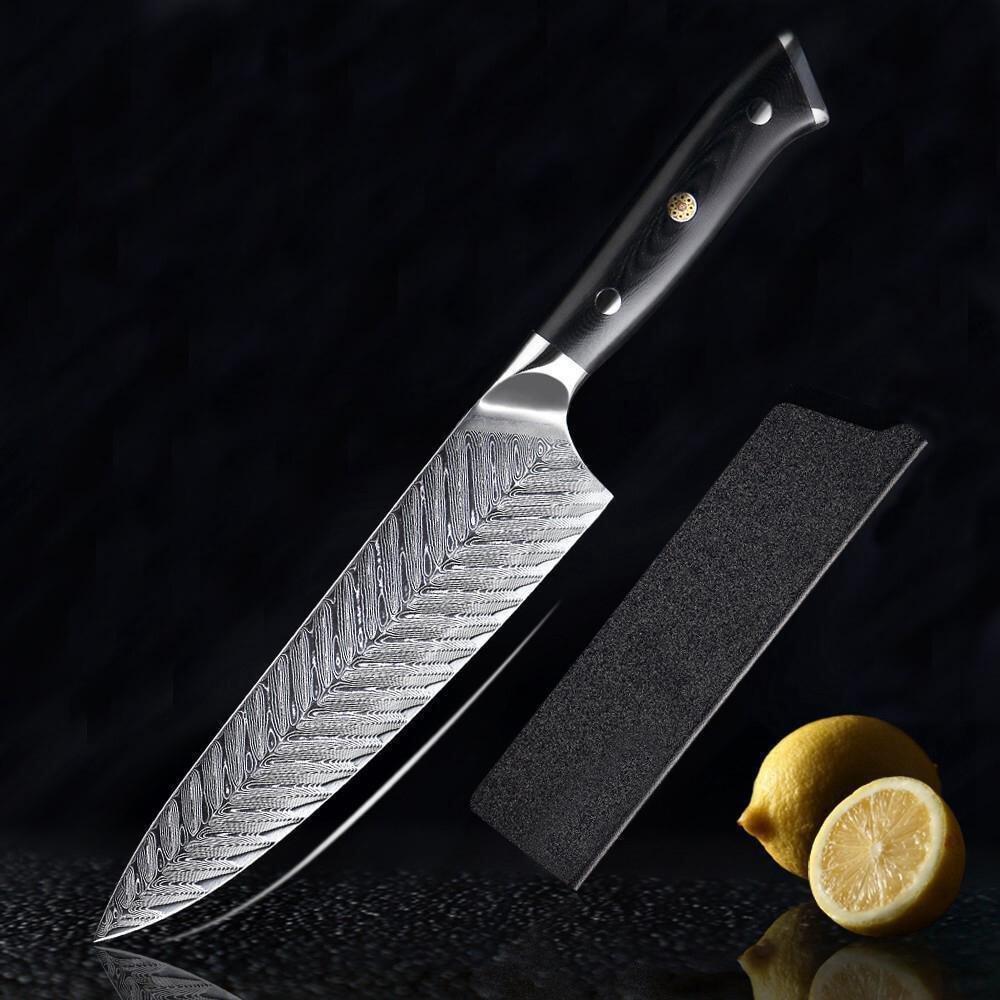 8 Inch Chef Knife, Fishbone Pattern Damascus Steel Knives
