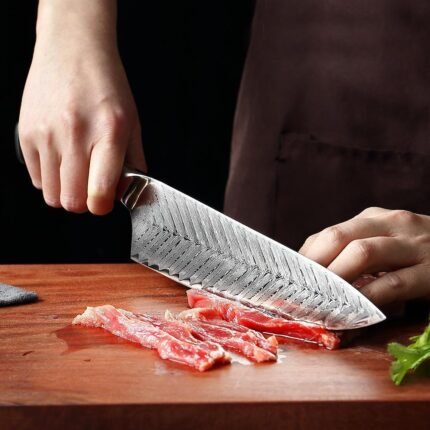 8 Inch Chef Knife, Fishbone Pattern Damascus Steel Knives