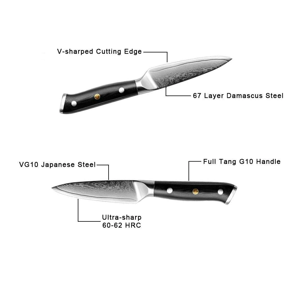 Kitchen Paring Knife, 3.5” VG10 Damascus Steel