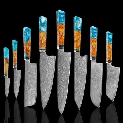8 Piece Professional Knife Set Damascus Steel Knives