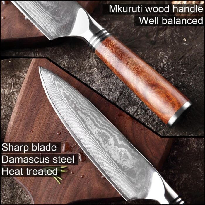 Japanese VG10 Damascus Chef Knife, Mkuruti Wood Handle