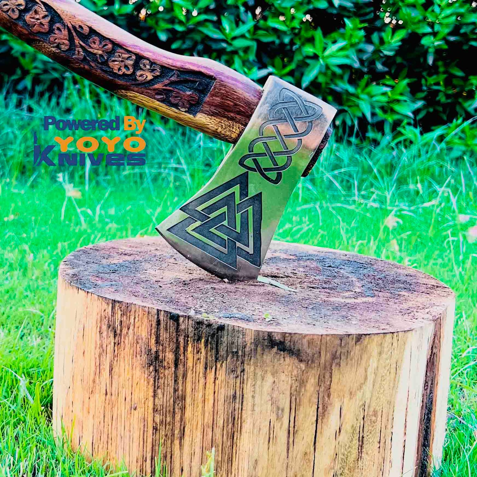 Custom Forged Carbon Steel Viking Axe With Rose Wood Shaft