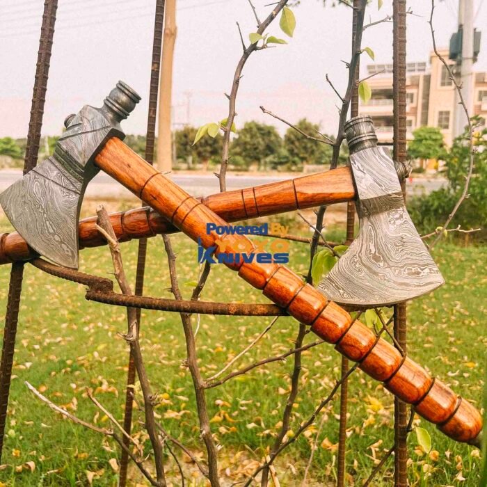 Custom Hand Made Damascus Steel Viking Axe With Beautiful Olive Wood