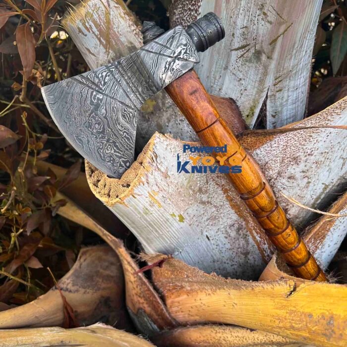 Custom Hand Made Damascus Steel Viking Axe With Beautiful Olive Wood