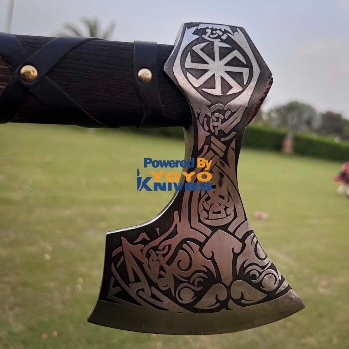 Custom Handmade Damascus Steel Axe with Leather Sheath