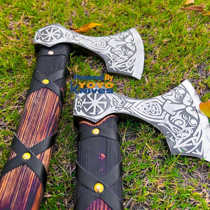 Custom Handmade Damascus Steel Axe with Leather Sheath