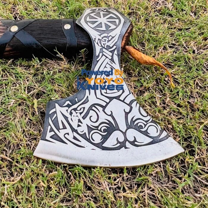 Custom Handmade Damascus Steel Axe with Leather Sheath