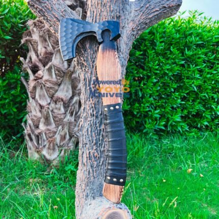 Leather Wrapped Forged Carbon Steel Bushcraft Viking Axe