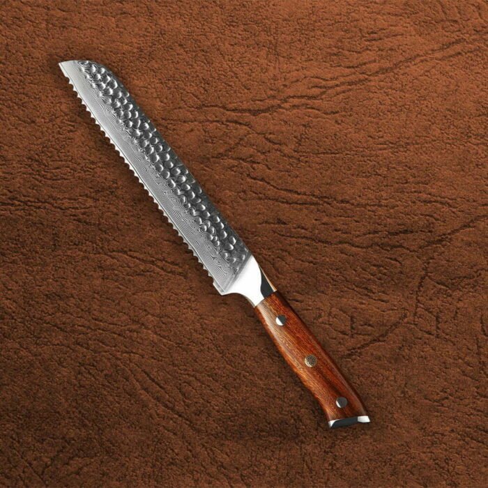 Damascus Bread Knife with Desert Iron Wood Handle